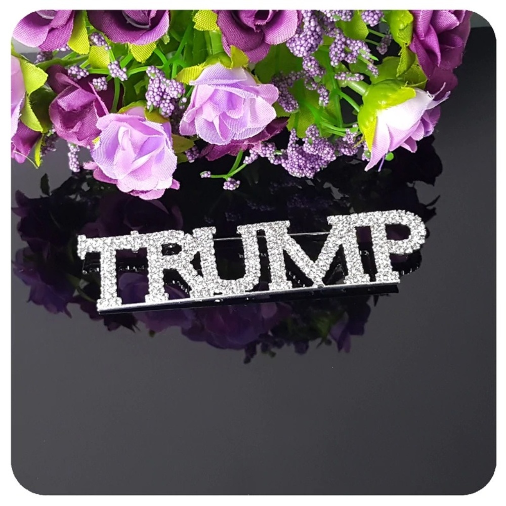 Large 4 Inch Sparkling Rhinestone Trump Pin - Picture 3 of 4